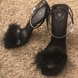 Black Feather Barely There Heeled Sandals